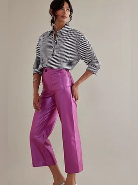 Anthropologie Maeve Colette Cropped Wide-Leg Faux Leather Trousers Size 18W